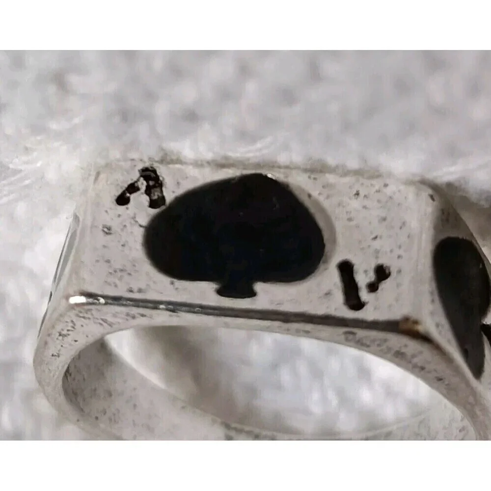 Ace Of Spades Pinky Ring Size 1.7 Cm Inches Sterling Silver